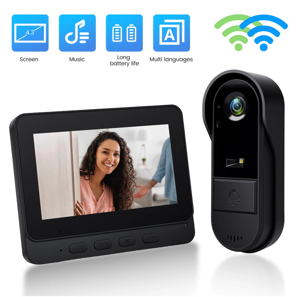 Podofo 4.3in Two-way Intercom Doorbell with 64G Card HD Night Vision IPS Screen Waterproof Visual Doorbell Home Security Video