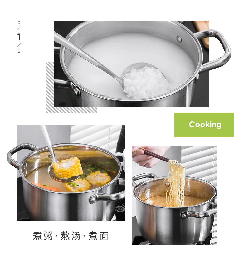 Stainless steel steamer pot with lid and loop handles, filled for steaming