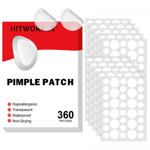 Hydrocolloid pimple patch box with attached circular clear patches, 360 count