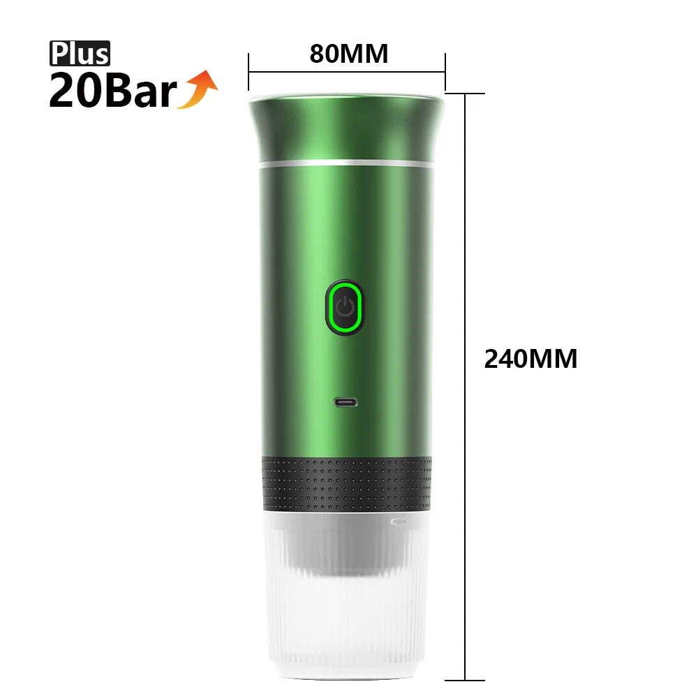 Tidesmit 3-in-1 portable wireless espresso machine for camping, travel, and car use, side view showing coffee prep.