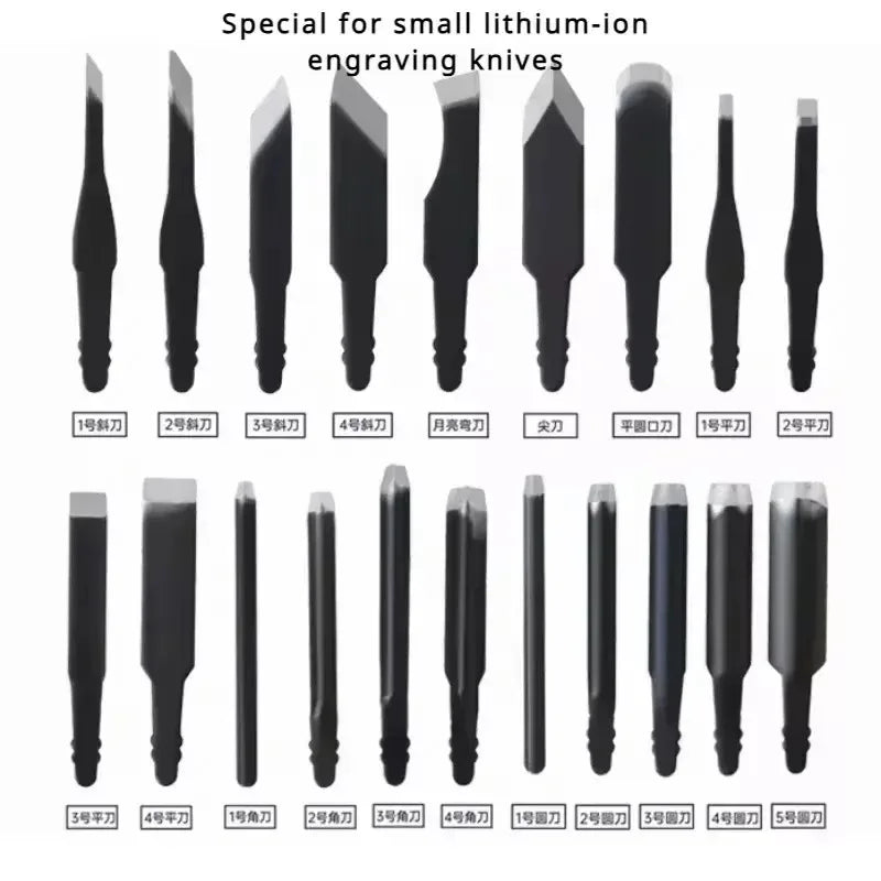 Lithium-ion engraving knife blade set, assorted chisel tips