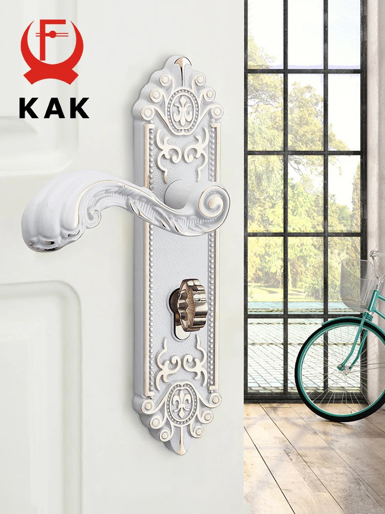 KAK European Style Gold Door Locks with Keys Door Handle Ivory White Security Entrance Door Lock Mute Anti-theft Door Hardware