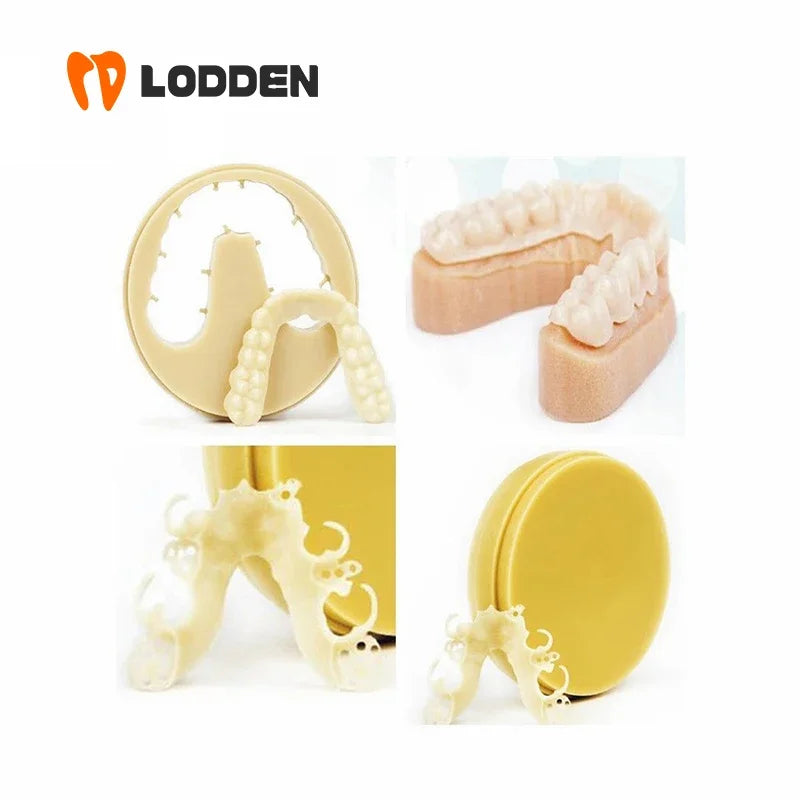 Tidesmit 98mm flexible dental PMMA disc for CAD/CAM milling and high-quality resin dental lab restoration.