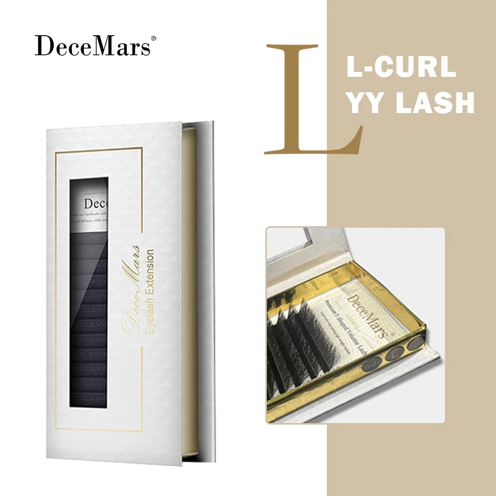 DeceMars L-curl M Curl YY 3D 4D 5D 6D Eyelash Extension 12 Lines for Makeup False Eyelashes YY L Black 0.07mm Tidesmit