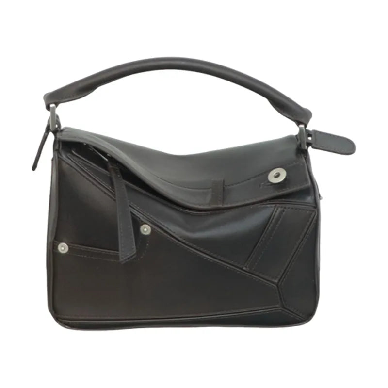New 2025 Panta Geometric Patchwork Natural Dye Leather Pillow Shaped Handbag Top Layer Cowhide Shoulder Bag for Daily Use
