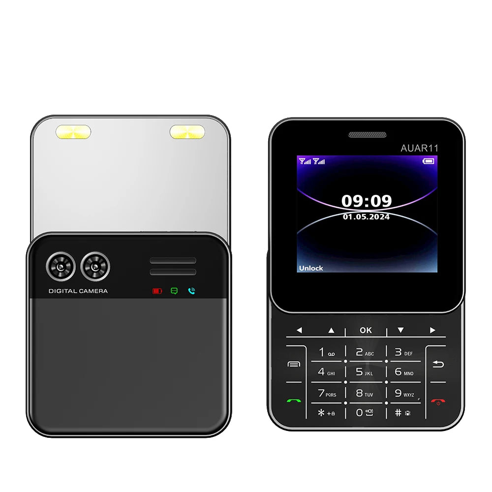 Side-slider dual SIM smartphone set: light gold back and black keypad front shown together