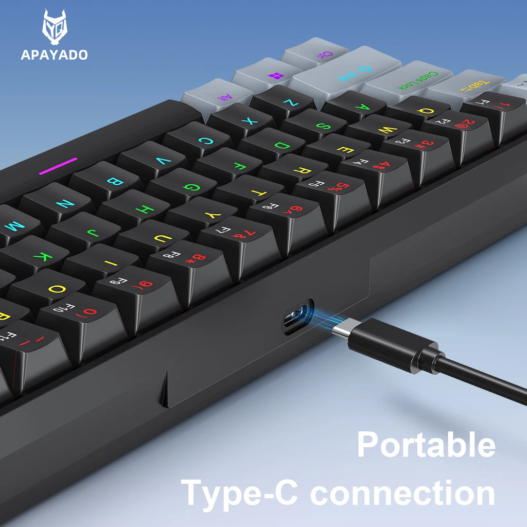 APAYADO K61 60% Mini Wired Gaming Mechanical Keyboard Phantom RGB, 61 Keys, Red/Blue Switch, Ergonomic, Portable for PC/Laptop