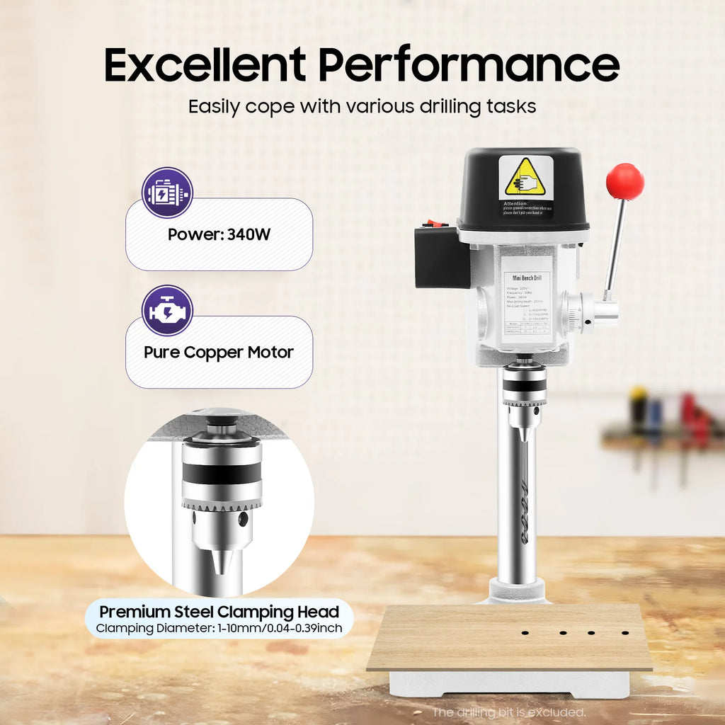 340W Mini Bench Drill Press Adjustable Speed Bench Drill Machine Portable Table Drilling Tool with High-Precision Drilling