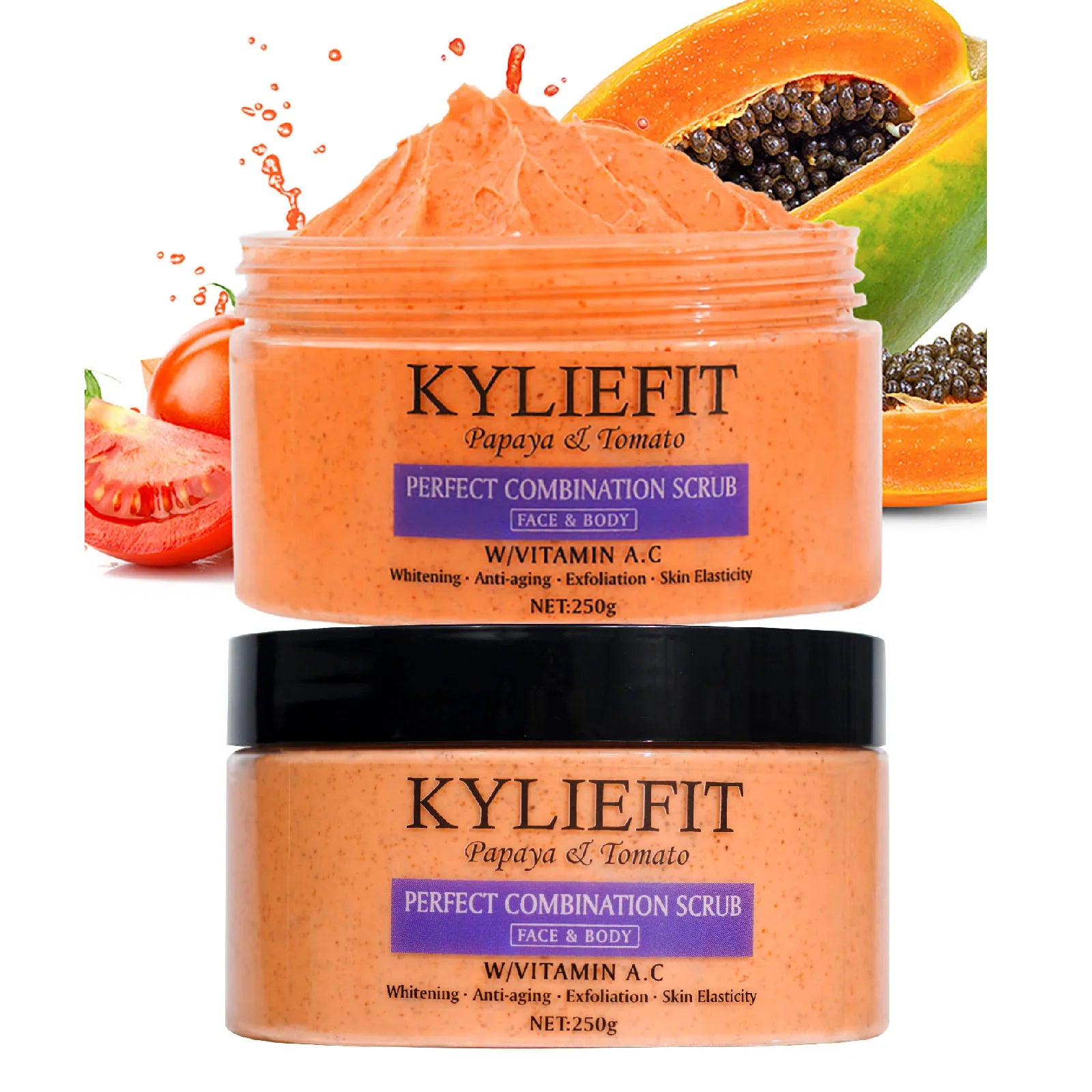 Papaya Tomato Body Scrub 250g | Natural Exfoliating Treatment by Tidesmit Scrubs Treatments Pack of 2 Tidesmit