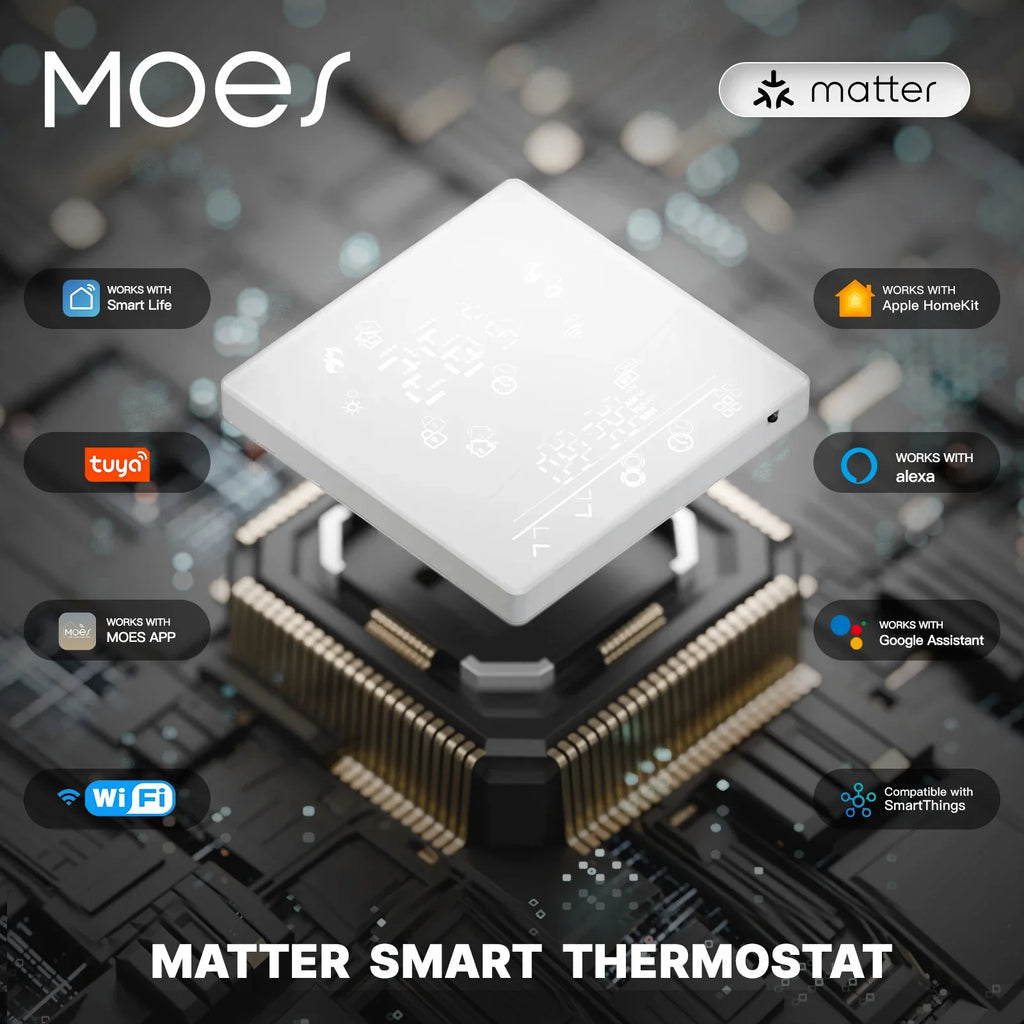 MOES Tuya Matter WiFi Smart Thermostat Temperature Controller Water Boiler Electric Heating With Alexa Google Apple Smartthings