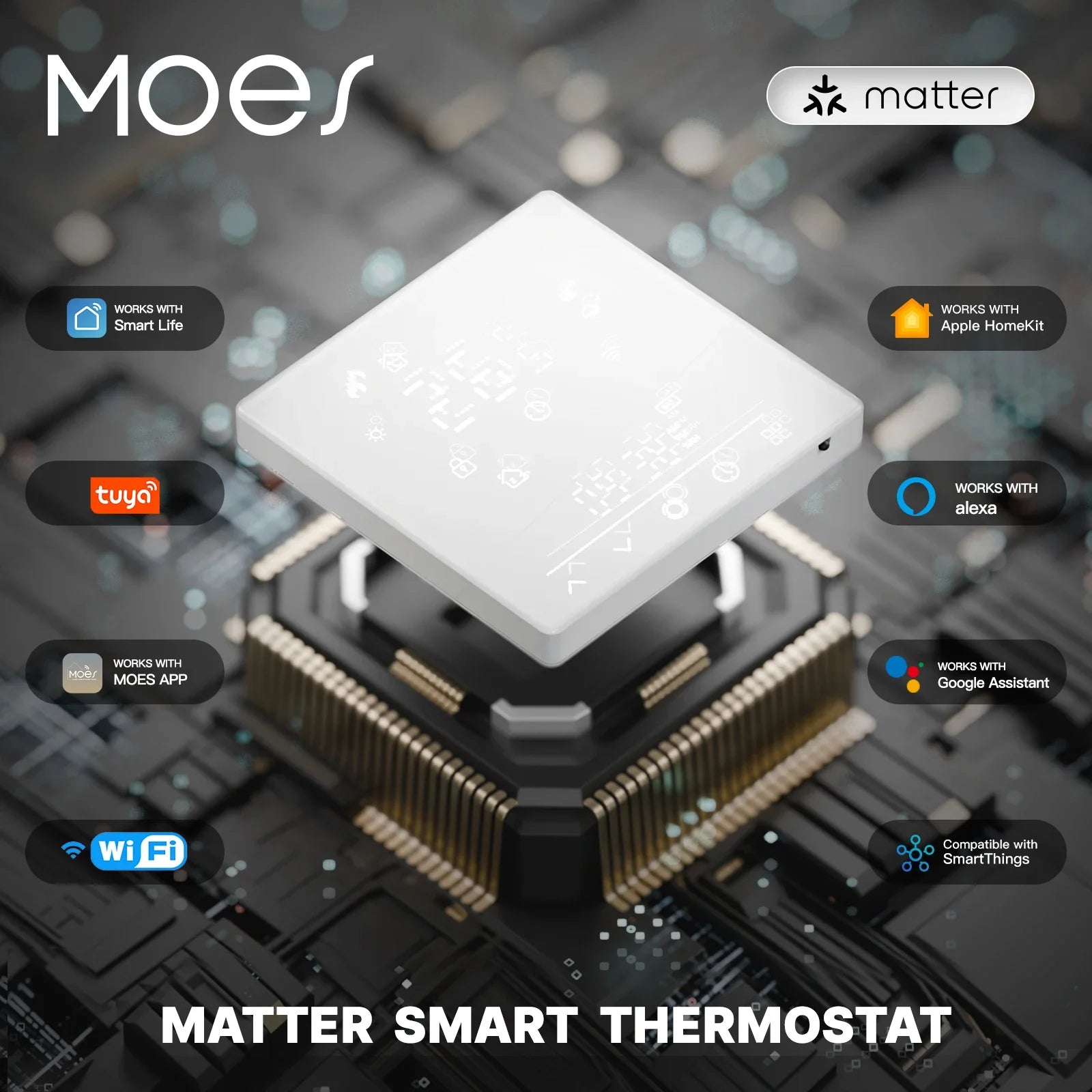 MOES Tuya Matter WiFi Smart Thermostat Temperature Controller Water Boiler Electric Heating With Alexa Google Apple Smartthings
