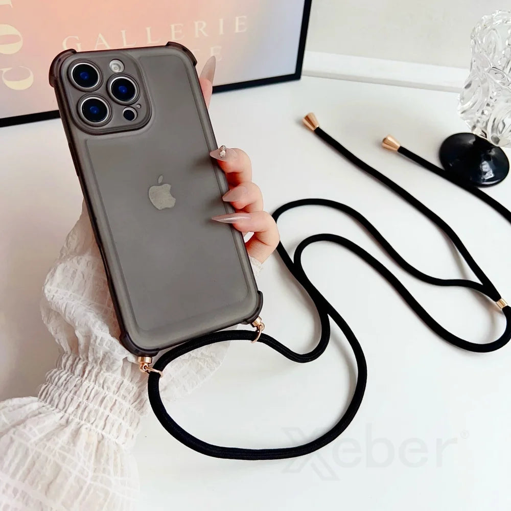 Crossbody iPhone Case with Lanyard - Shock-Absorbing Protective Cover Black Case & Strap Tidesmit