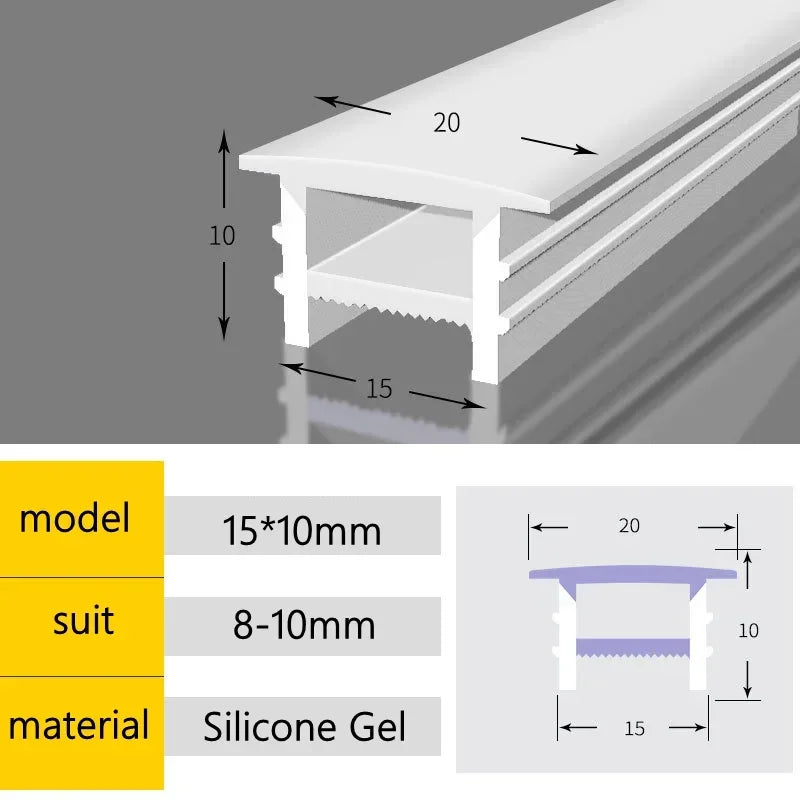 Silicone LED neon diffuser tube cross-section, 15x10mm profile, silicone gel