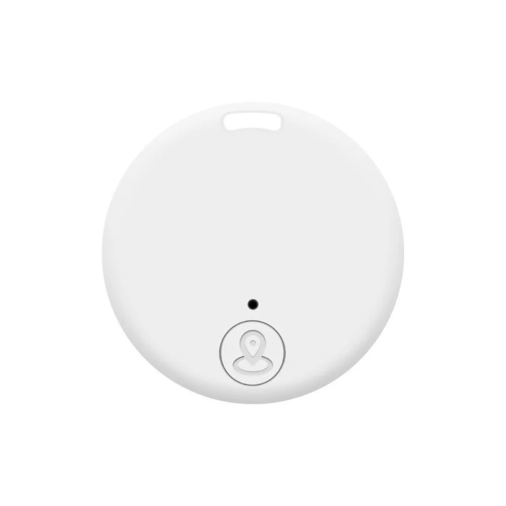 White mini Bluetooth GPS tracker for pets and keys. Compact smart locator for real-time anti-lost item tracking.