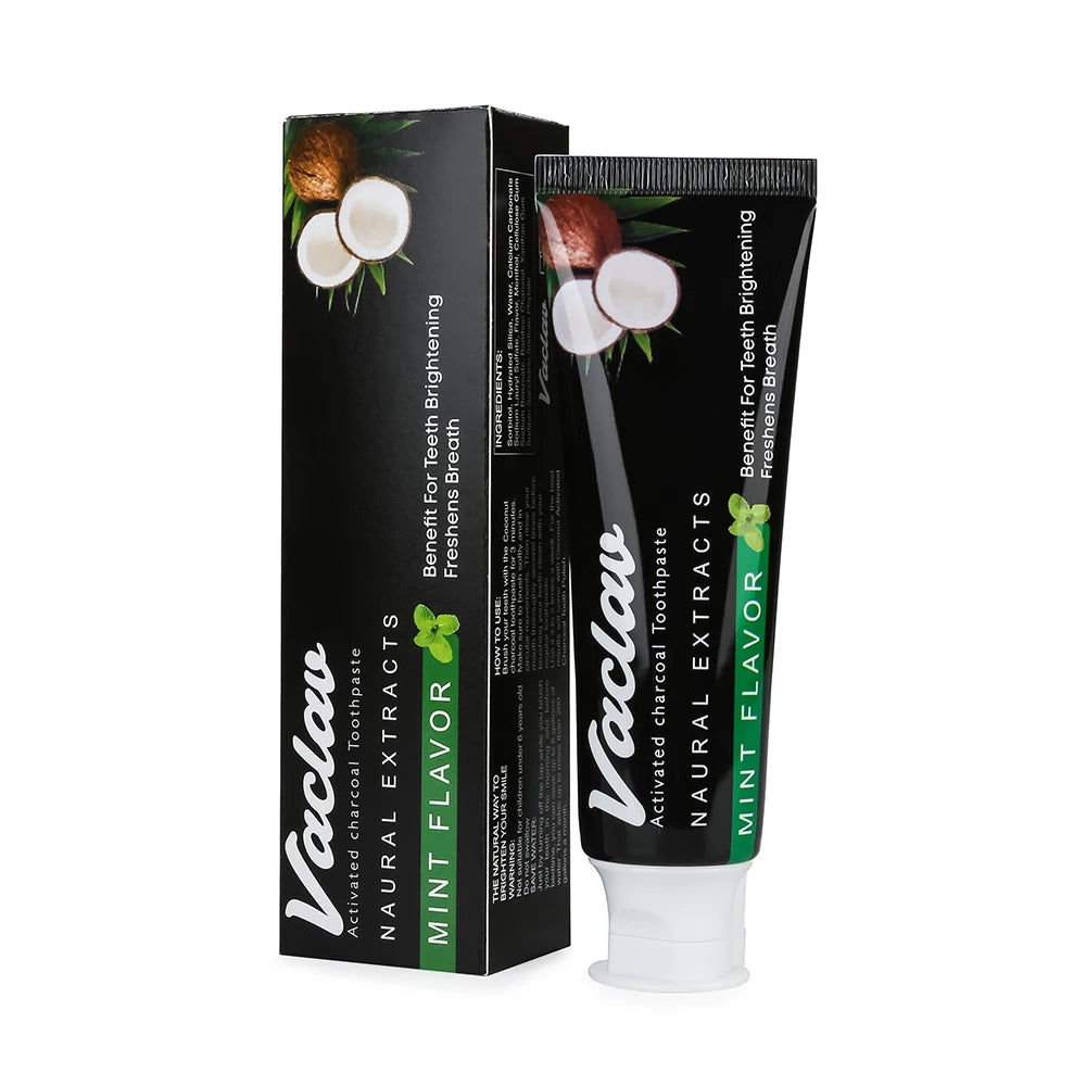 Tidesmit activated charcoal mint toothpaste for natural teeth whitening and plaque removal.