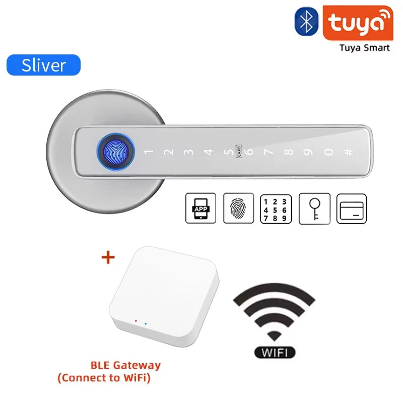 M5 Tuya BLE Fingerprint Door Lock Digital Electronic Lock with Password/Key/IC Card/ Smartlife/ Tuya APP Unlock