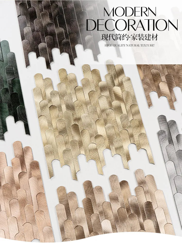 Long Strip 3D Metal Mosaic Tile Peel and Stick Self Adhesive Wall Sticker for Coffee Bar Bathroom Backsplash Wall Decor