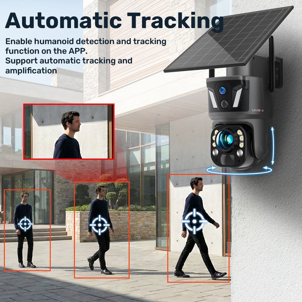 LS VISION 4K 99X Zoom 4G/WIFI Solar Camera Dual Screen PTZ Battery Outdoor Wifi Camera Ai Human Auto Zoom Tracking CCTV Security