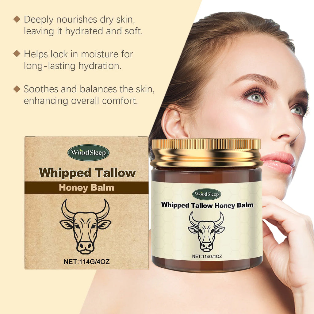 Whipped Grass Fed Beef Tallow Honey Balm Deep Hydration Face Cream Smooth Lightweight Moisturizing Nourishing Firming Skin Care