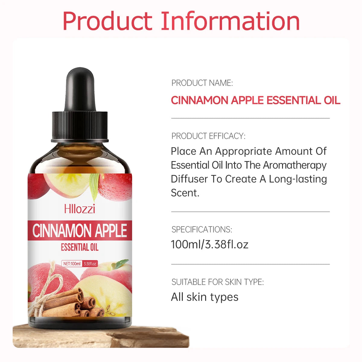 Cinnamon Apple essential oil is suitable for skin care, bath, aromatherapy diffuser, and for use on face, hair, and eyelashes.