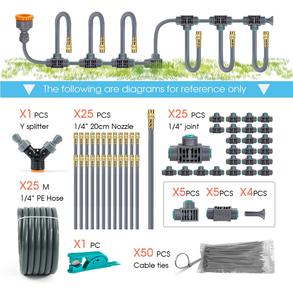 1/4'' Flexible 360° Rotary Adjustment Brass Nozzle Irrigation Set Quick Connection Automatic Atomization Garden Watering System