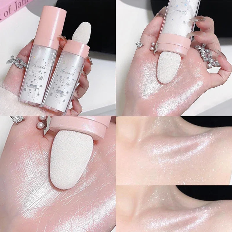 Tidesmit 3-color glitter powder highlighter for face and body showing shimmering texture close-up for makeup