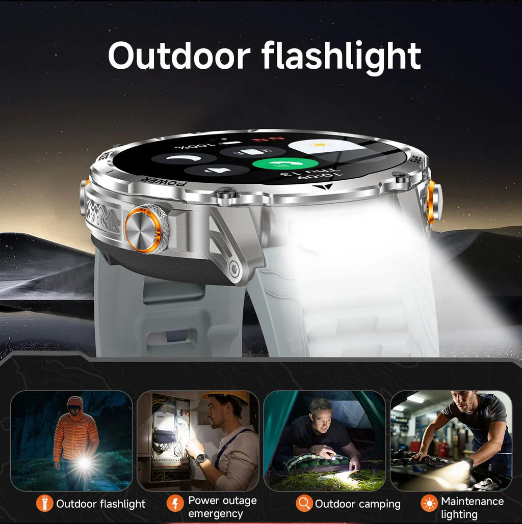 GPS Outdoor Military Smart Watch Men 1100mAh Large Battery Flashlight+SOS COMPASS Bluetooth Call 10ATM Waterproof Sports Watches