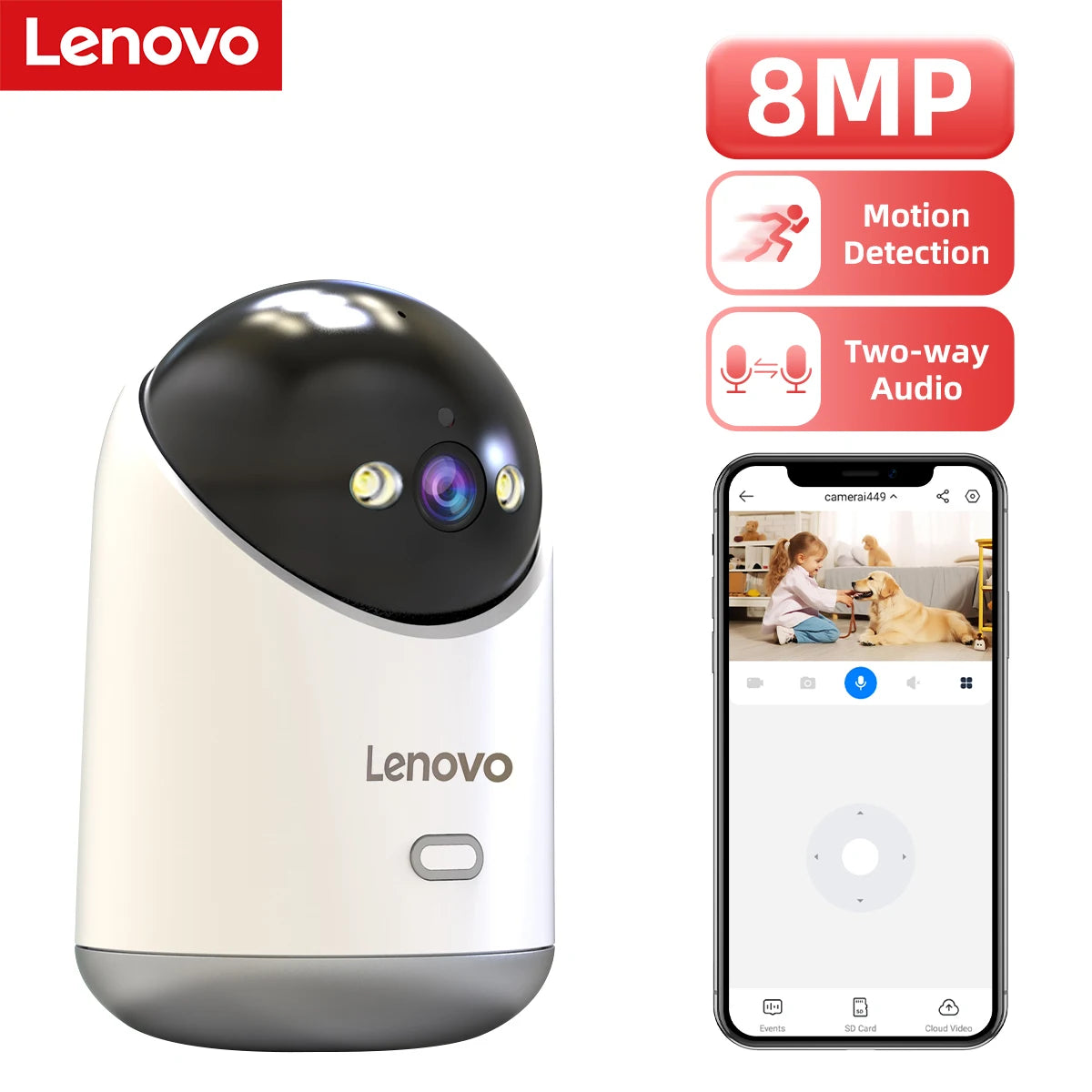 Lenovo 8MP 5G Wifi Indoor Security Camera HD IP Cam Color Night Vision Two-Way Audio PTZ 360° Home Surveillance Baby Monitor
