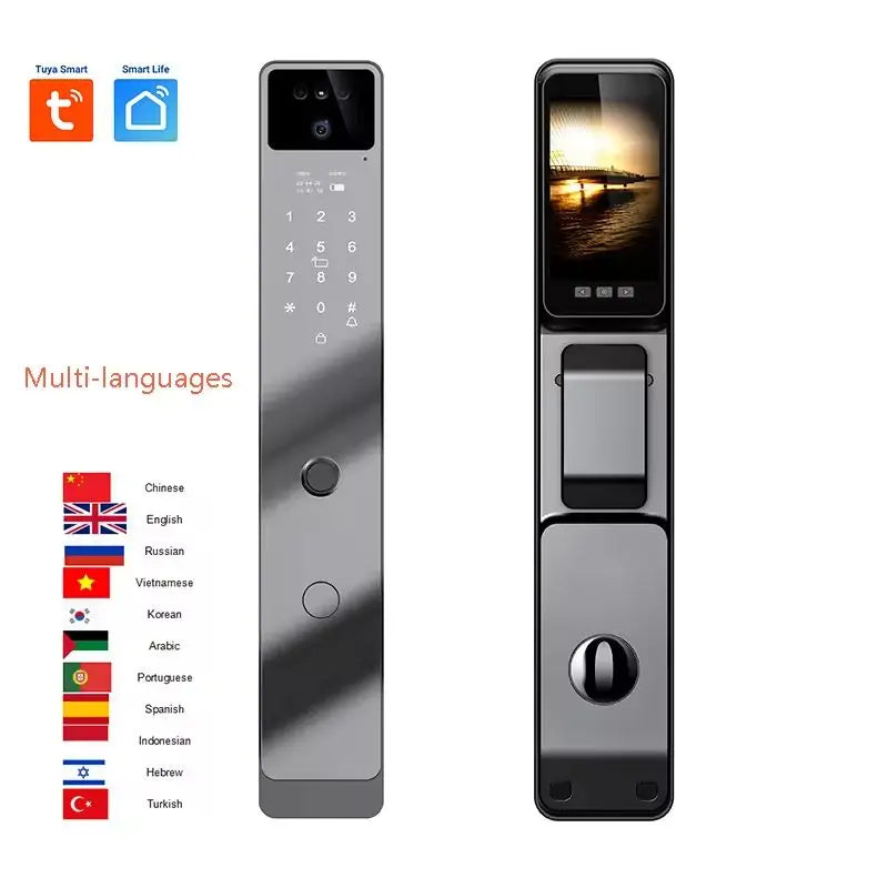 3D Face Recognition Smart Door Lock WiFi Electronic Home Lock with Camera RFID Card Compatible with Tuya for Smart Home Security