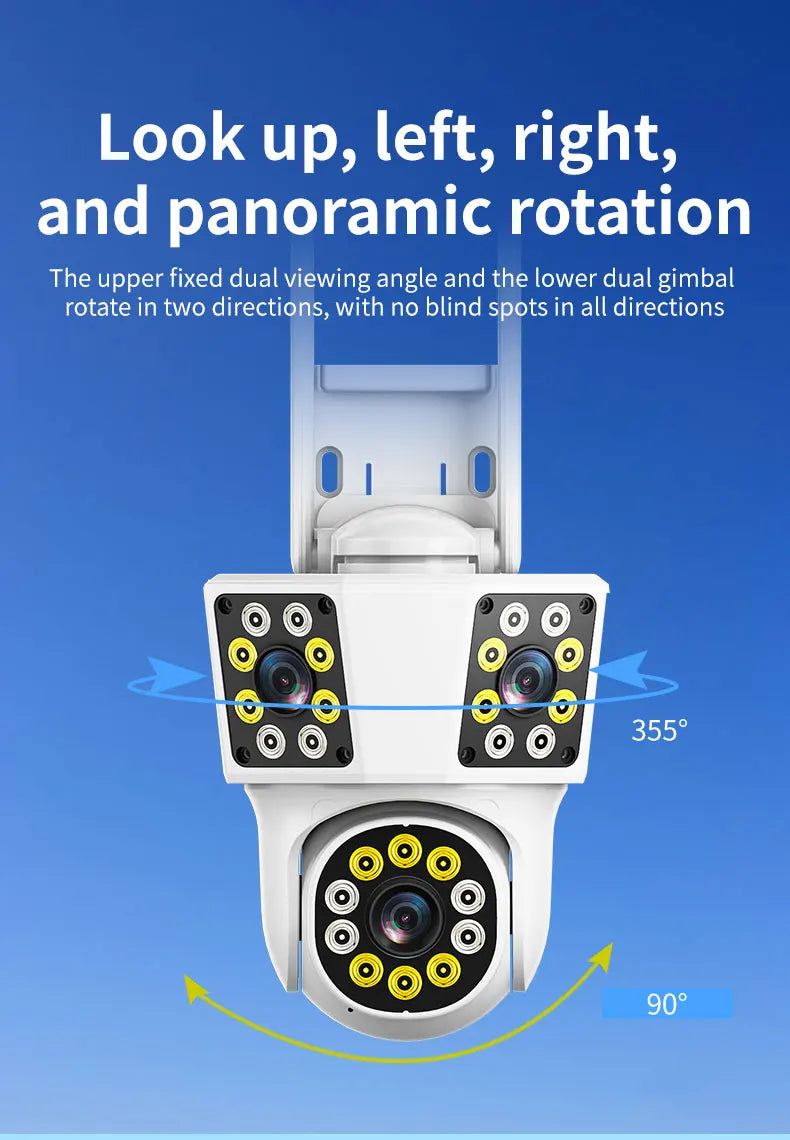 6K 12MP WiFi Outdoor Camera 3 Lens 3 SCREENS Ai Motion Tracking  PTZ 4K Video Camera Security surveillance Camera IPC360 Home