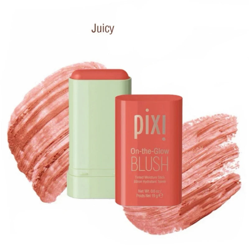 Tidesmit Pixi On-the-Glow cream blush stick in juicy ruby shade showing hydrated buildable makeup texture swatch