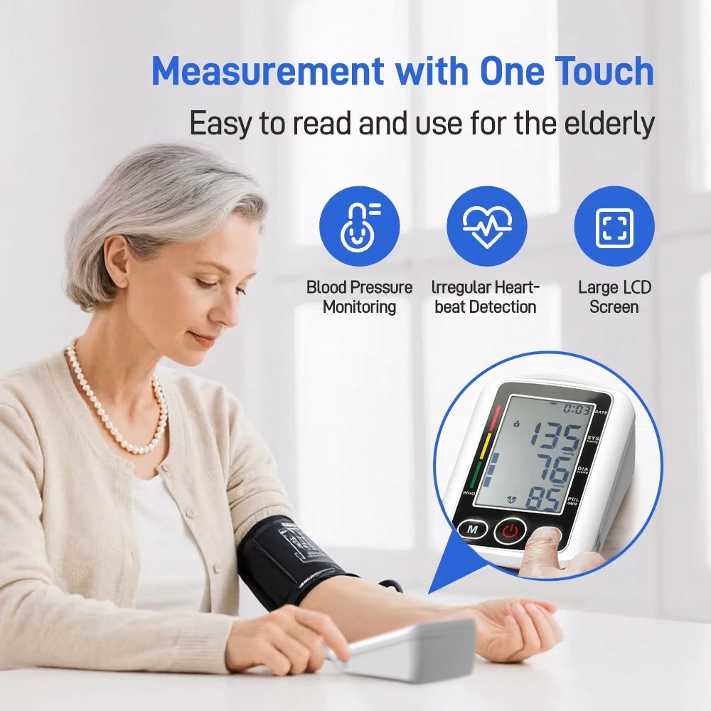 Voice Portable LED Upper Arm Blood Pressure Monitor Portable Rechargeable Digital Tonometer Sphygmomanometer BP Monitor
