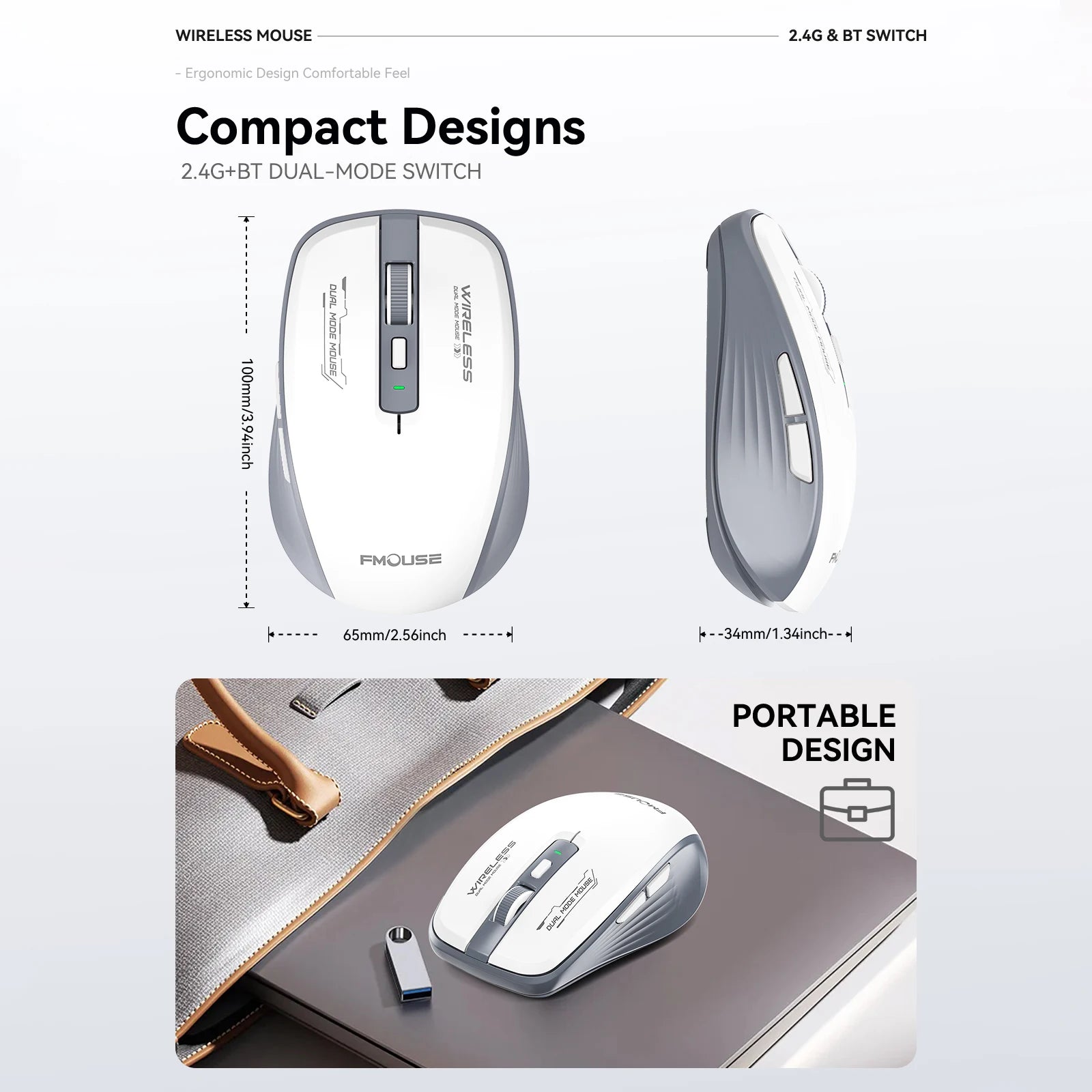 Bluetooth 5.1 and 2.4G USB Wireless Mouse Silent Adjustable 2400DPI Dual Mode Wireless Mouse for iPad for Computer Laptop Tablet