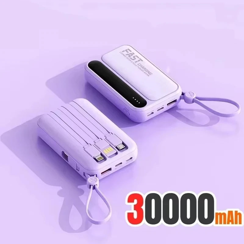Portable Power Bank with Built-in Cables - Fast Charging 50000mAh Purple 30000mah Tidesmit