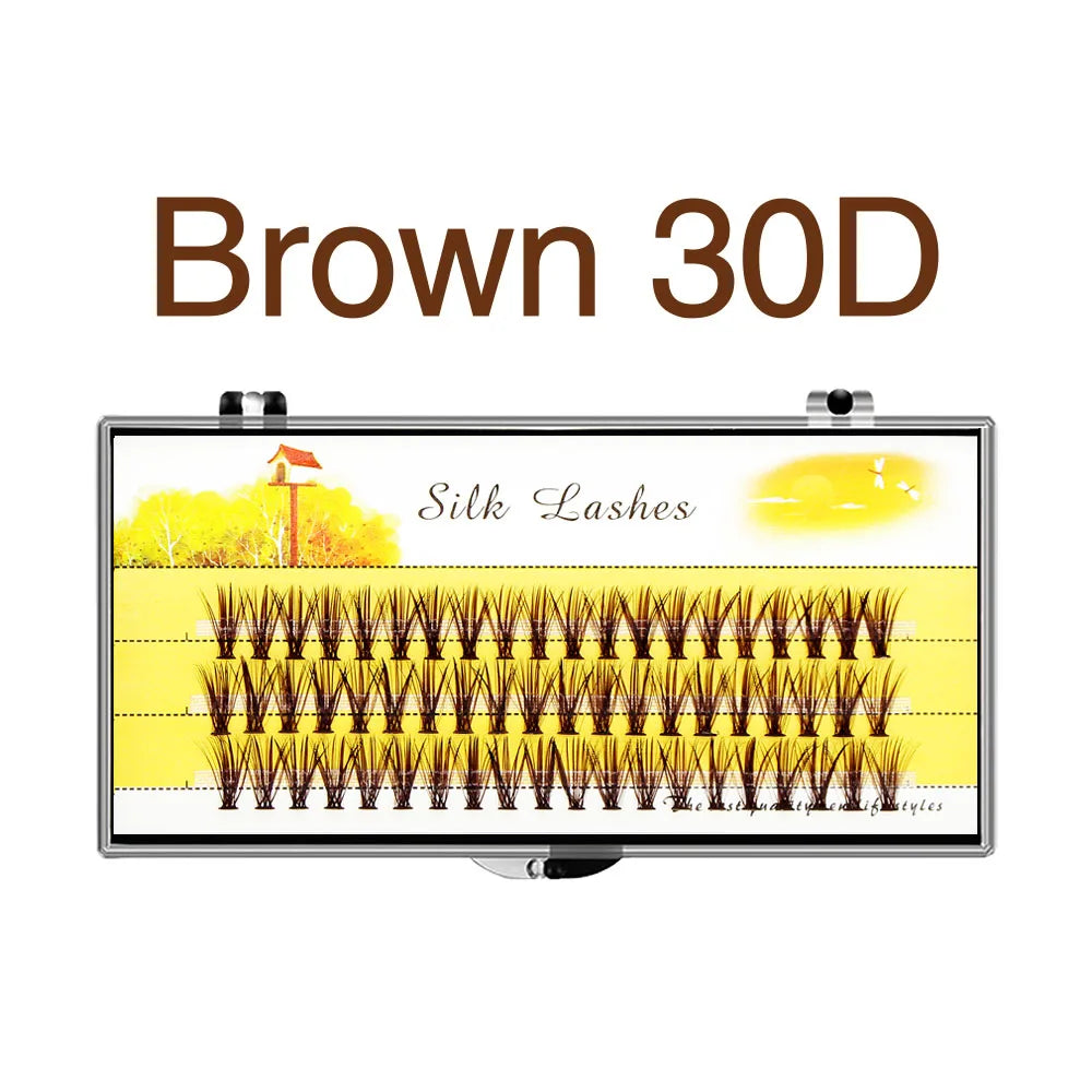 Individual Cluster 3D Volume Silk Lashes by Tidesmit False Eyelashes Brown 30D Tidesmit