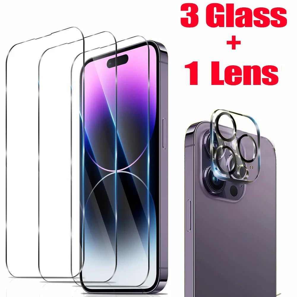 HD Screen Protection For iPhone 16 15 17 14 13 12 11 Pro Max Tempered Glass iPhone15 Pro Camera Lens Film iPhone16 Plus 13 Mini AE 3 Glass 1 Lens CHINA|Tempered glass Tidesmit