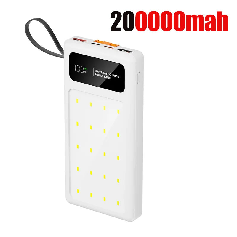 Portable Power Bank 200000mAh with PD Fast Charging & LED Light White 200000mah Tidesmit