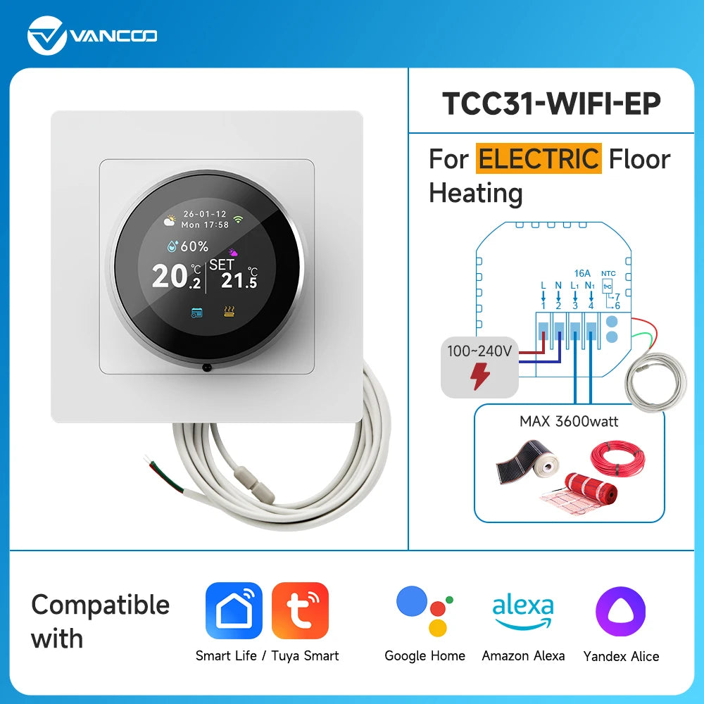 Tuya WiFi Smart Knob Thermostat for Electric Floor Heating Water/Gas Boiler Heating Thermoregulator Support Alexa Google Home