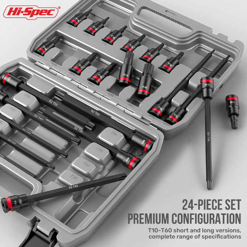 Hi-Spec 3/8 Impact Socket Set Wrench Socket Hex Socket Set S2 Bits & CR-V Sockets Hand Tools Torx Bit Long Socket Colorful Ring