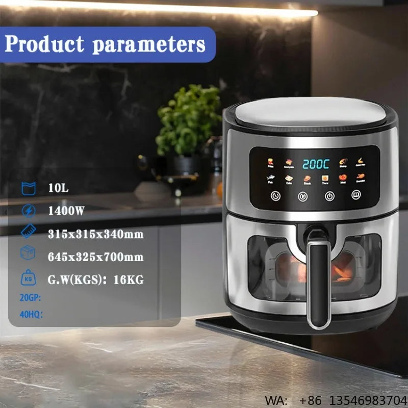 10L Smart Visual Air Fryer Electric Digital Deep Air Fryer Commercial Household Smart 10L Without Oil Air Fryer Oven