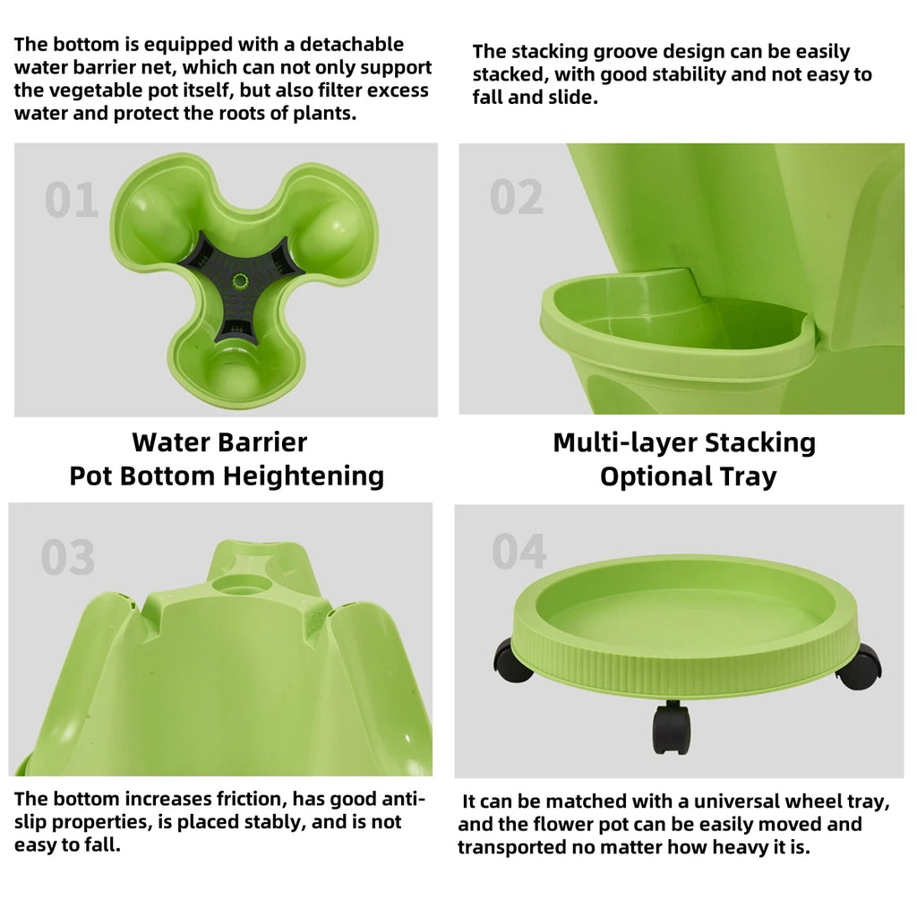 Multi-Color Stackable Flower Pot Movable 3-Petal 4-Petal Strawberry Herbs Vertical Pot Three-Dimensional Planting Container 2Pcs