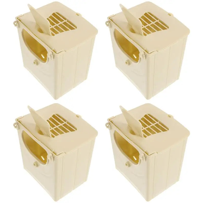 4 beige plastic bird breeding boxes for nesting and mating. Hanging incubation nests for lovebirds and small pet birds.