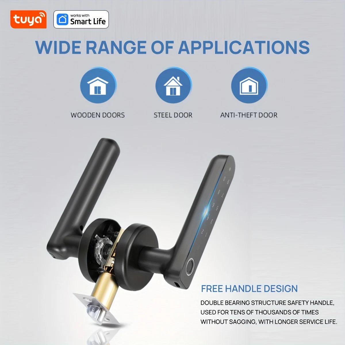 Tuya Bluetooth Biometric Electronic Lock Smart Fingerprint Password App Unlock Intelligent Door Handle Lock Home Security