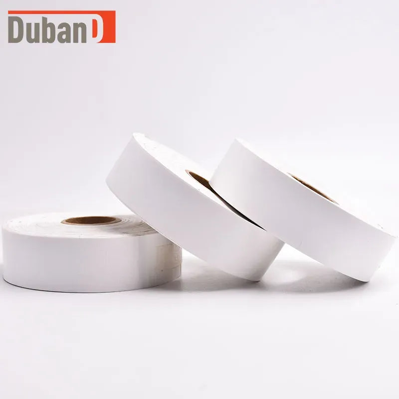 Thermal QR barcode wristband roll, white self-adhesive strips on backing paper