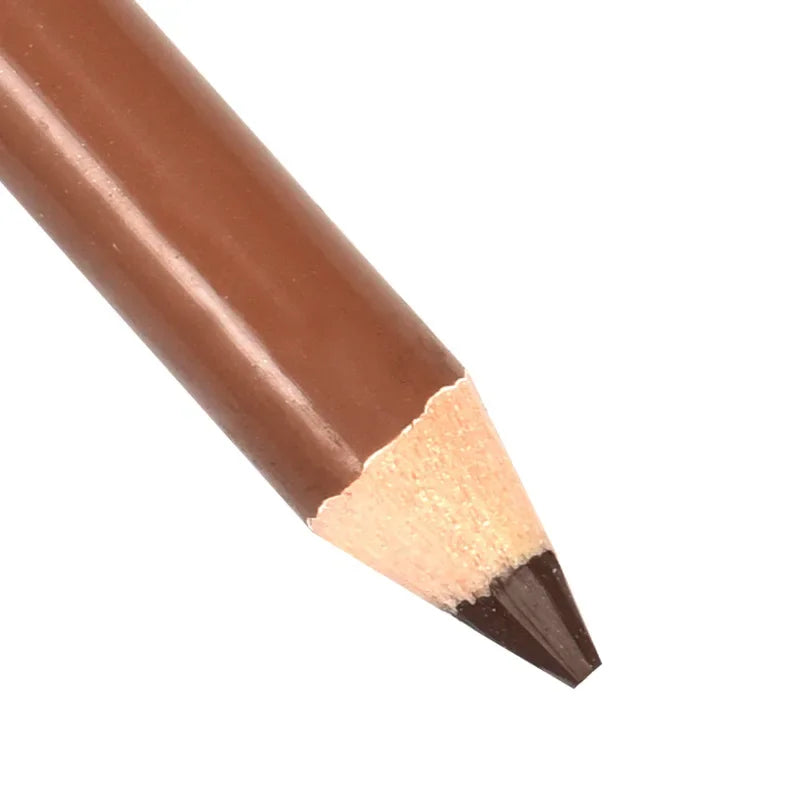 Brown velvet matte lip liner and eyeshadow pencil with a sharpened tip for precise makeup application.