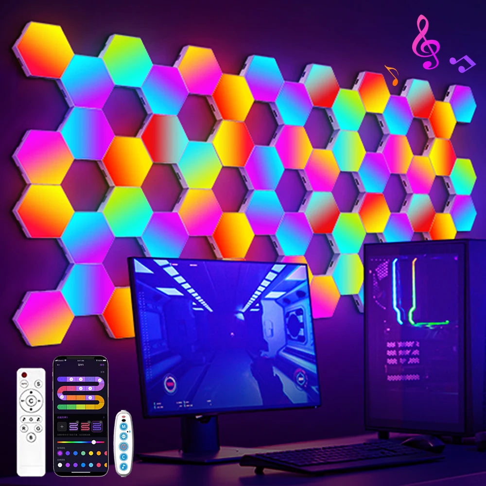 RGB Hexagonal Smart Wall Lamp - Modular Music Sync LED Lighting Kit Tidesmit