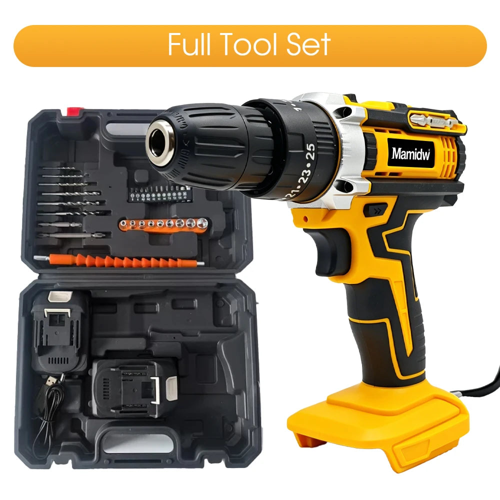 25+3 Torque Impact Drill Electric Screwdriver Cordless Electric Hammer Drill Driver 2 Gear Speed Lithium-Ion Battery Power Tool
