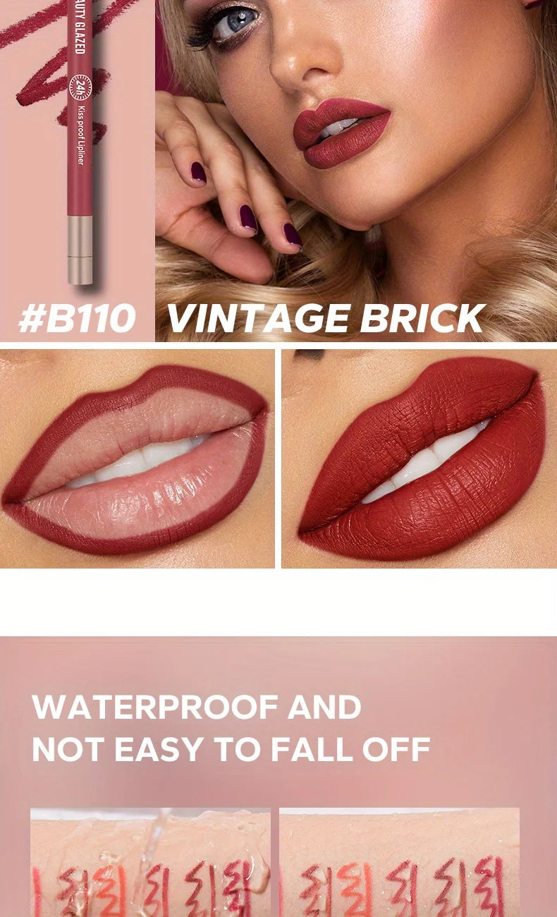 Beauty Glazed Vintage Brick matte lip liner, waterproof, high-pigment, long-lasting lip makeup for defined, bold lips.