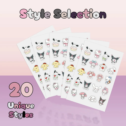 Facial pimple patch sticker sheets set with white sheets covered in cute character icons