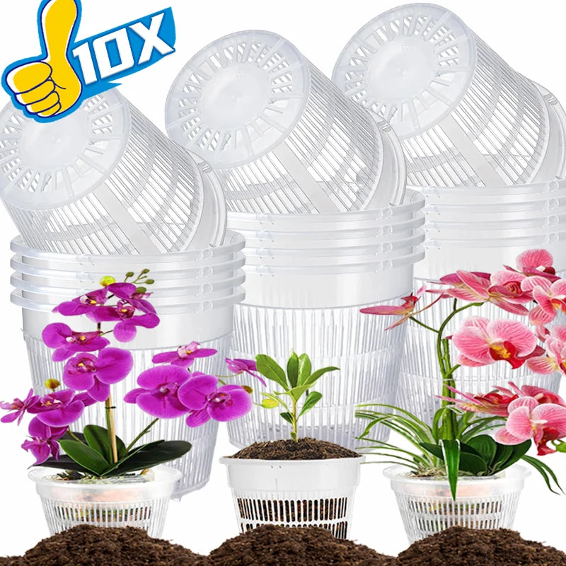 Meshpot Clear Orchid Pots Plastic Orchid Pot with Hole Nursery Flower Breathable Basin Outdoor Planters Gardening Tool Wholesale